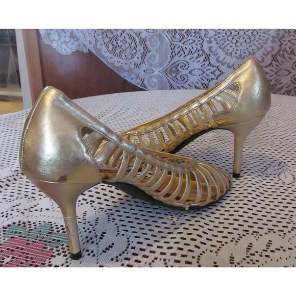Retro Vintage Massimo Cage Spool Heel Gold Size 8 - Picture 7 of 11